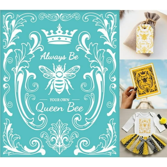 2 Sheets Queen BEE Silkscreen Stencil European Style Painting Stencils Templates Reusable Self-Adhesive Silk Screen Printing for DIY Making