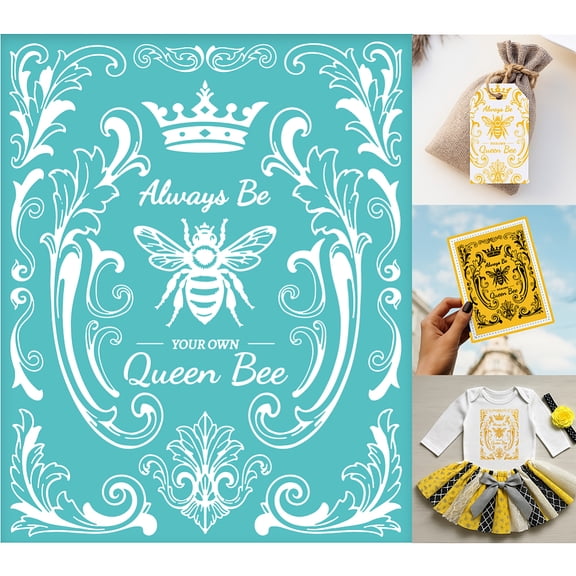2 Sheets Queen BEE Silkscreen Stencil European Style Painting Stencils Templates Reusable Self-Adhesive Silk Screen PrintingDIY