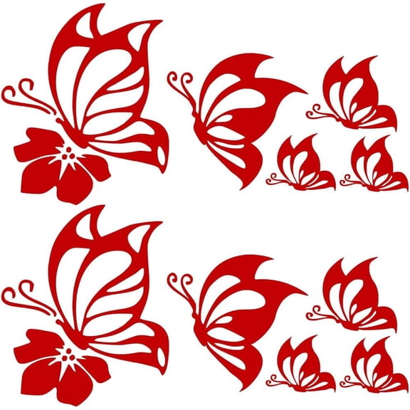 2 Sheets Red Butterfly Hibiscus Flowers Hawaiian Reflective Decals Car Decal PET Waterproof Sticker Outdoor Bumper Women Stickers for Auto Truck SUV Wall Art Laptop Home Decor RedDIY