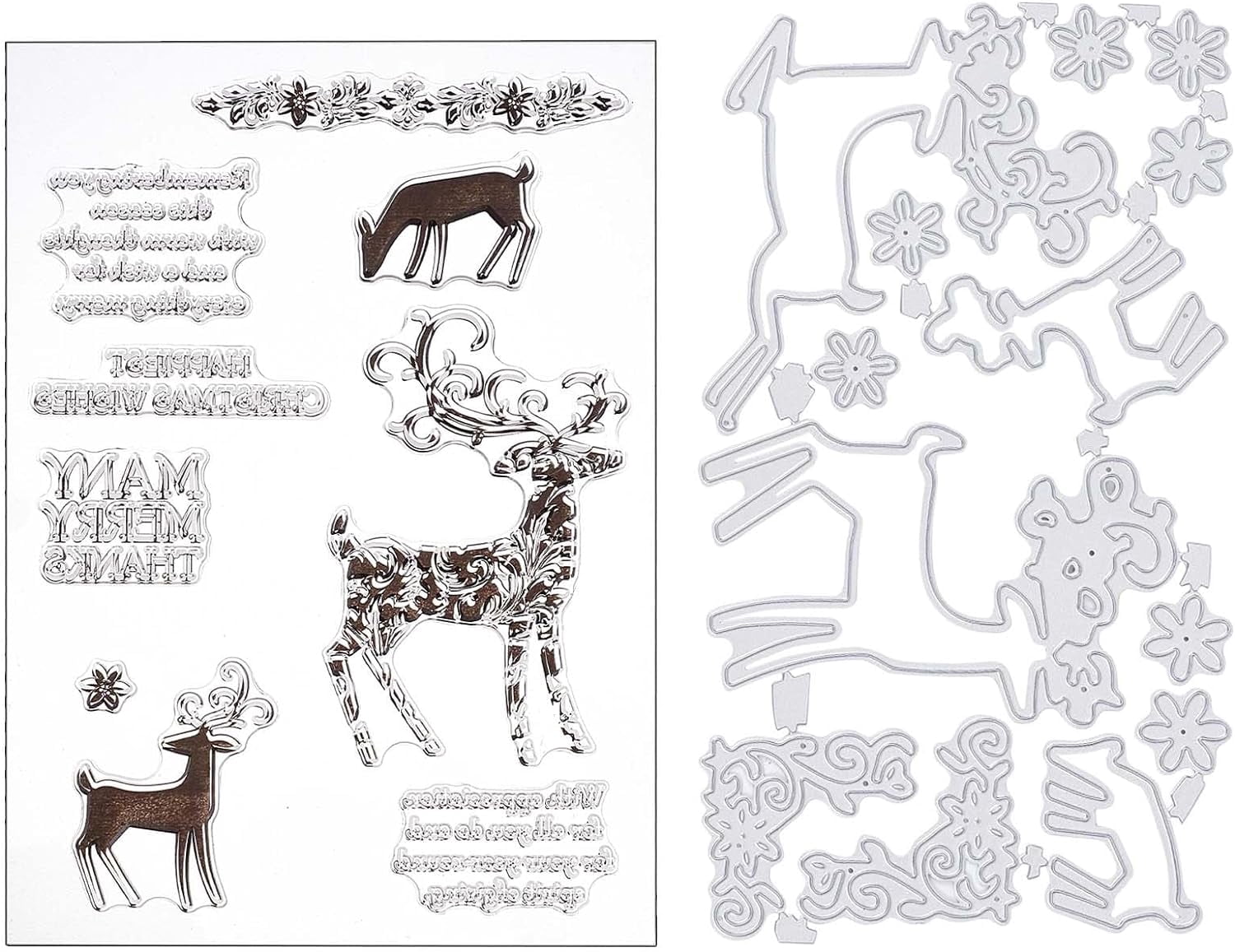 2 Sheets Rubber Clear Silicone Stamps Elk Cutting Dies Die Cuts Metal ...