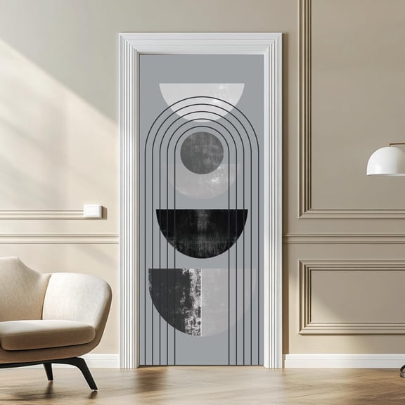 2 Sheets Self-Adhesive Door Sticker 80cmx200cm/31.5x78.7inch Geometric Half Circles Door Murals Stickers PVC Removable Wallpaper Decoration