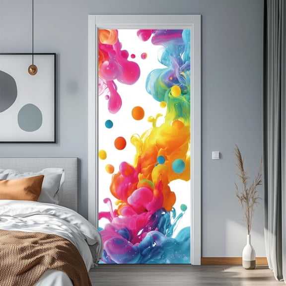 2 Sheets Self-Adhesive Door Sticker 80cmx200cm/31.5x78.7inch Watercolor Diffusion Effect Door Murals Stickers PVC Removable Wallpaper Decoration