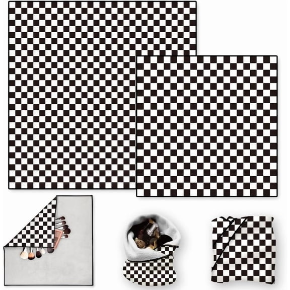 2 Sheets Self-Adhesive Magic Cloth Checkered Travel Makeup Bag Organizer & Scratch-Resistant Camera Lens Protective Wrap Reusable Portable Cosmetic Pouch (19.6"x19.6"/13.7"x13.7") Making DIY