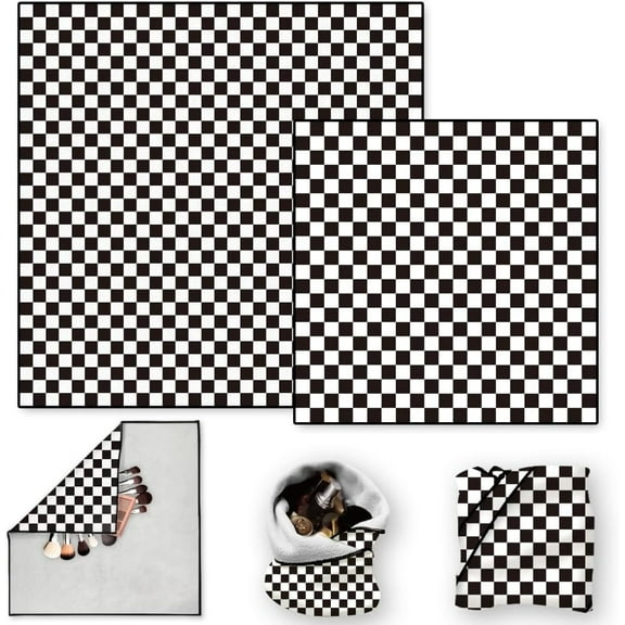 2 Sheets Self-Adhesive Magic Cloth Checkered Travel Makeup Bag Organizer Scratch-Resistant Camera Lens Protective Wrap Reusable Portable Cosmetic Pouch (19.6"x19.6"/13.7"x13.7") Colorful