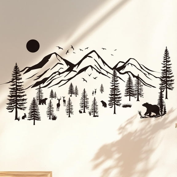 2 Sheets Self Adhesive Wall Stickers Mountains Trees Wall Posters and Prints Removable Waterproof Decals Wall Art Home Decor