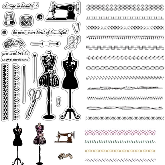 2 Sheets Sewing Threads Clear Rubber Stamp Clothes Vintage Transparent Silicone Seals Stamp Retro for Journaling Card Making DIY Scrapbooking Handmade oto Album Notebook Decor