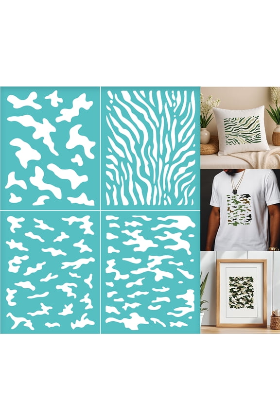 2 Sheets Silk Screen Stencil Large Camouflage Pattern Printing Stencil Template Reusable Self-Adhesive Silk Screen for Painting on Wall Wood T-Shirt