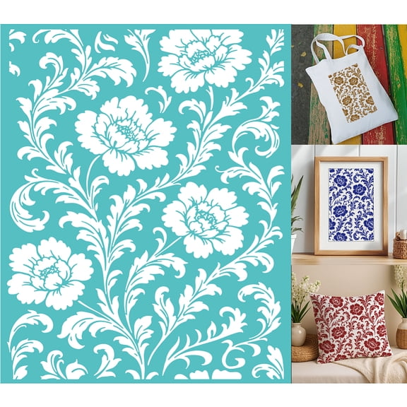 2 Sheets Silkscreen Stencil Flower Printing Stencils Templates Reusable Self-Adhesive Silk Screen