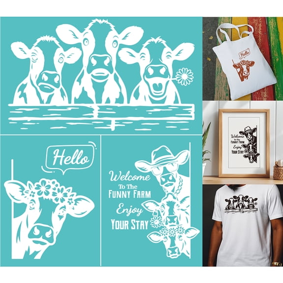 2 Sheets Silkscreen Stencil Fun Bull Printing Stencils Templates Reusable Self-Adhesive Silk Screen