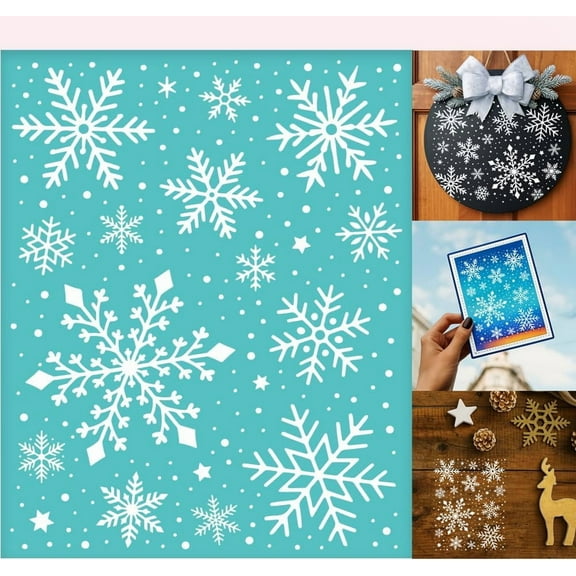 2 Sheets Snowflake Silkscreen Stencil Winter Theam Painting Stencils Templates Reusable Self-Adhesive Silk Screen Printing