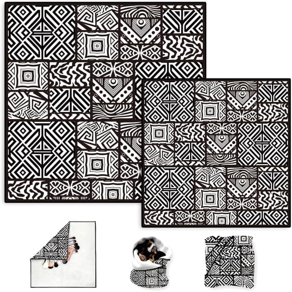 2 Sheets Travel Makeup Bags Self-Adhesive Magic Cloth Black Geometric Cosmetic Bag Reusable Portable Lay Flat Cosmetic Pouch Multi-color