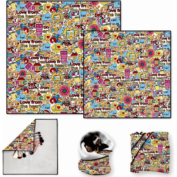 2 Sheets Travel Makeup Bags Self-Adhesive Magic Cloth Cartoon Collage Cosmetic Bag Reusable Portable Lay Flat Cosmetic Pouch Protective