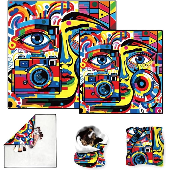 2 Sheets Travel Makeup Bags Self-Adhesive Magic Cloth Graffiti Face Camera Cosmetic Cosmetic Pouch Protective Wrap colorful