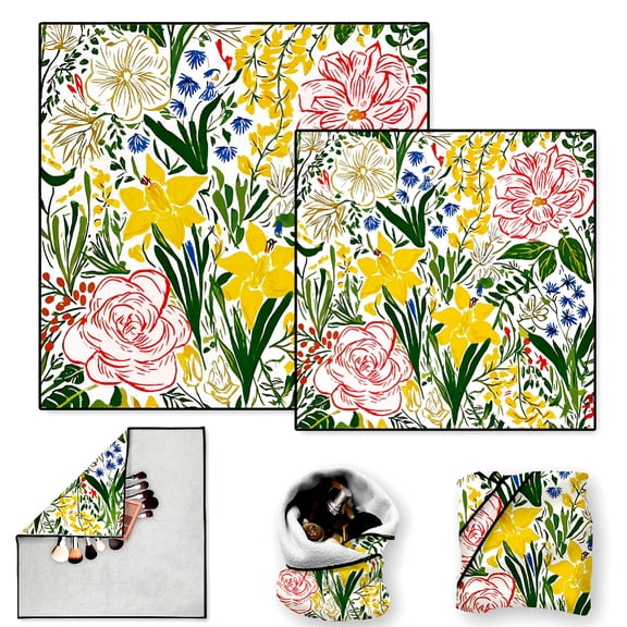 2 Sheets Travel Makeup Bags Self-Adhesive Magic Cloth Graffiti Flowers Cosmetic Bag Reusable Portable Lay Flat Cosmetic Pouch Protective Wrap