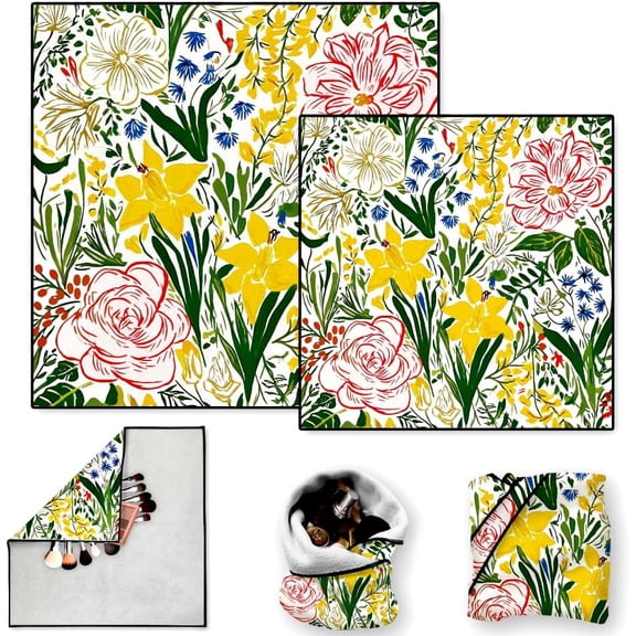 2 Sheets Travel Makeup Bags Self-Adhesive Magic Cloth Graffiti Flowers Cosmetic Bag Reusable Portable Lay Flat Cosmetic Pouch