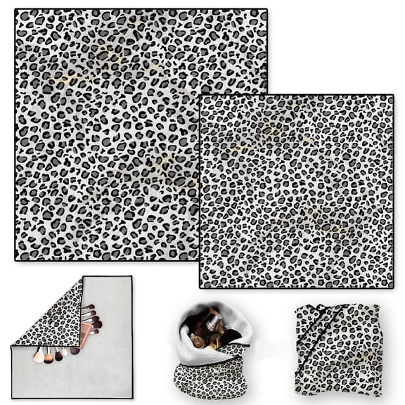 2 Sheets Travel Makeup Bags Self-Adhesive Magic Cloth Gray Leopard Print Cosmetic Bag Reusable Portable Lay Flat Cosmetic Pouch Protective Wrap