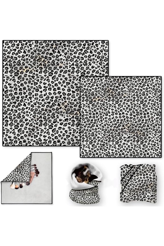 2 Sheets Travel Makeup Bags Self-Adhesive Magic Cloth Gray Leopard Print Cosmetic Bag Reusable Portable Lay Flat Cosmetic Pouch