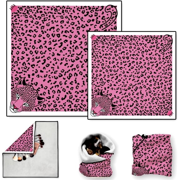 2 Sheets Travel Makeup Bags Self-Adhesive Magic Cloth Pink Leopard Print Cosmetic Bag Reusable Portable Lay Flat Cosmetic Pouch