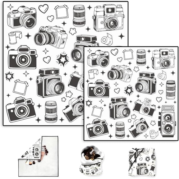 2 Sheets Travel Makeup Bags Self-Adhesive Magic Cloth Vintage Camera Cosmetic Bag Reusable Portable Lay Flat Cosmetic Pouch