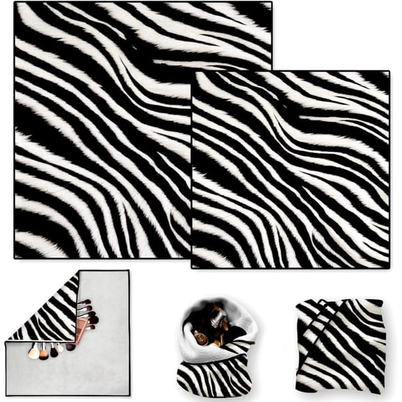 2 Sheets Travel Makeup Bags Self-Adhesive Magic Cloth Zebra Print Cosmetic Bag Reusable Portable Lay Flat Cosmetic Pouch Protective Multi-color
