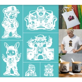 2 Sheets Trendy Animals Silkscreen Stencil Fashion Bear Rabbit Cat Gorilla Tiger Reusable Stencils Templates Self-Adhesive Silk Screen