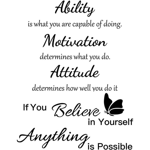 2 Sheets Vinyl Wall Quotes Stickers Ability Motivation Attitude Believe in Yourself Inspirational Saying Home Decals Quote Home Decor for Office School Classroom Teen Dorm Room Wall Decal (Black)