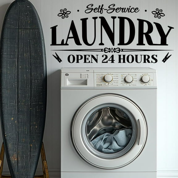 2 Sheets Wall Stickers Laundry Room Decals Decor Open 24 Hours Laundry Signs Washer Stickers Wall Art Stickers for Home Apartment Washing Machine Wall Decorations Home Decor