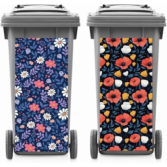 2 Sheets Wheelie Bin Stickers Daisy Daisy and Papaver Rhoeas Waterproof Dustbin Decor 14.9"x 32.2" Adhesive Large Decal for Bins Fridge Wall Outdoor Indoor Decoration Colorful for diy making