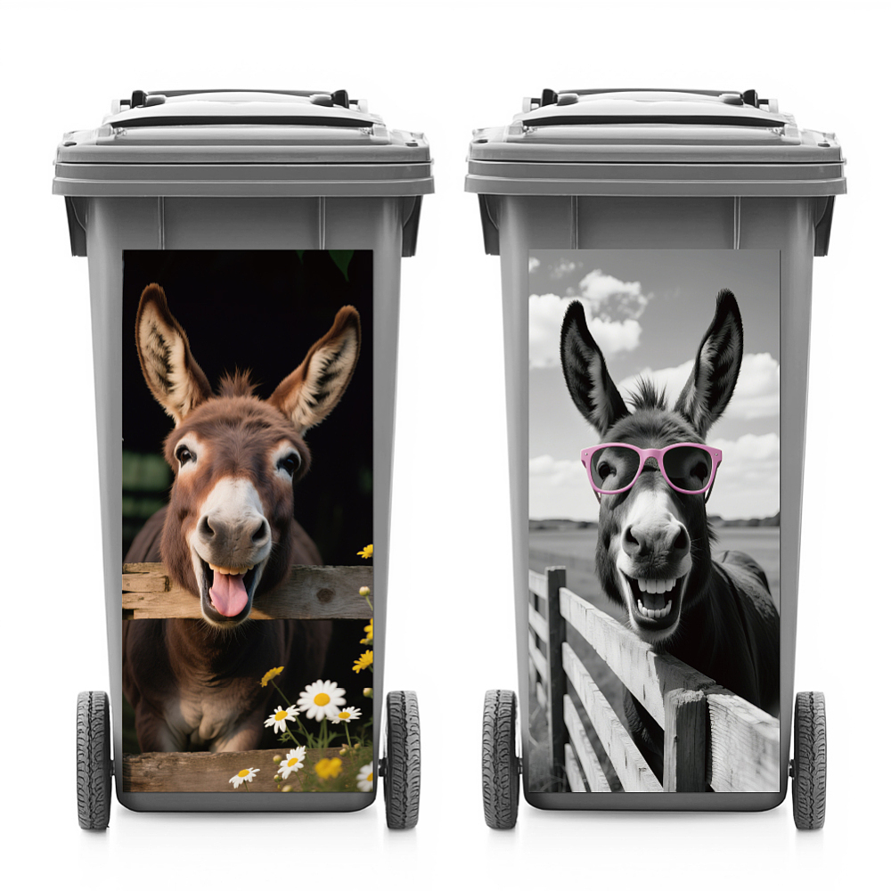 Sticker For Dustbin 2 Sheets Wheelie Bin Stickers Donkey and Wildflower Waterproof Dustbin ...