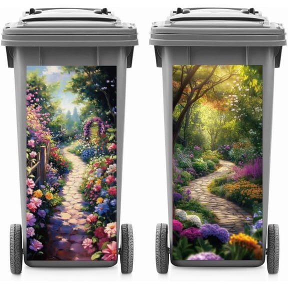 2 Sheets Wheelie Bin Stickers Garden Path Waterproof Dustbin Decor 14.9"x 32.2" Adhesive Large Decal for DIY Making
