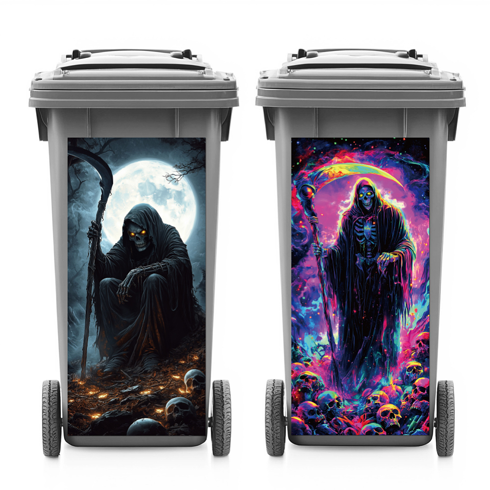 Sticker For Dustbin 2 Sheets Wheelie Bin Stickers Grim Waterproof Dustbin Decor 14.9