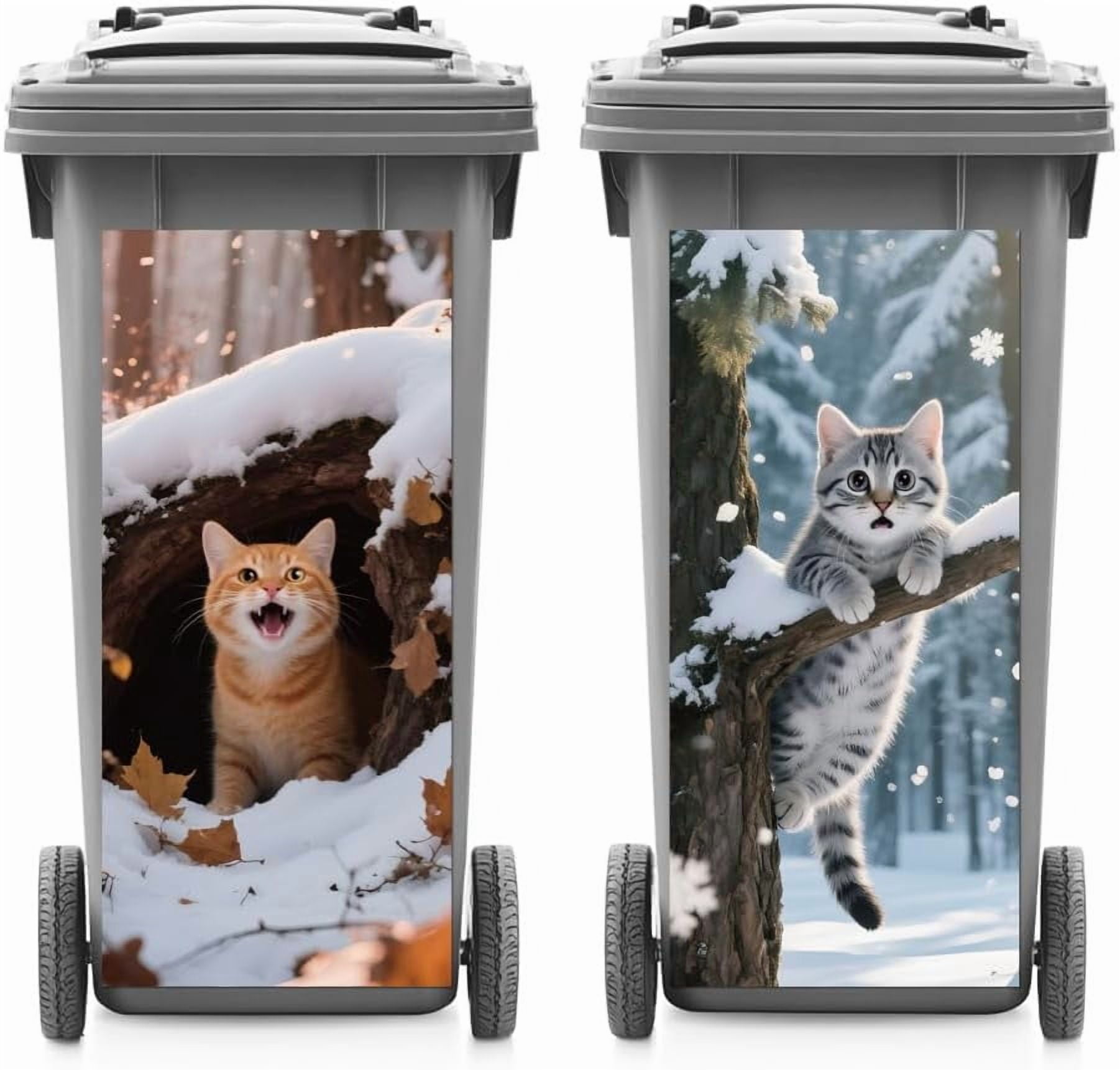 2 Sheets Wheelie Bin Stickers Kitten and Jungle Snow Waterproof Winter ...