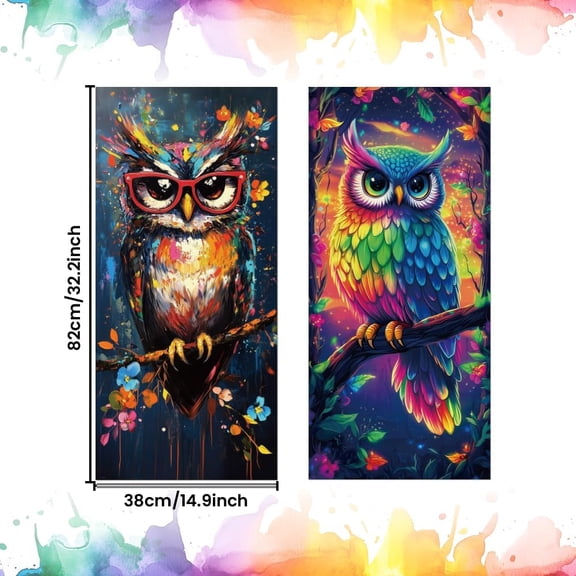 2 Sheets Wheelie Bin Stickers Owl Flower Glasses Waterproof Dustbin Decor 14.9"x 32.2" Adhesive Large Decal for Bins Fridge Wall Outdoor Indoor Decoration