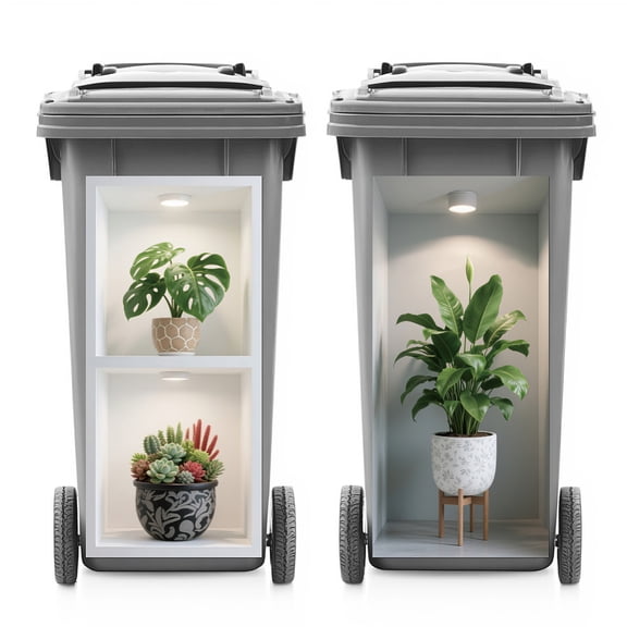 2 Sheets Wheelie Bin Stickers Potted Plants Waterproof Dustbin Decor 14.9"x 32.2" Adhesive Large Decal for Bins Fridge Wall Outdoor Indoor