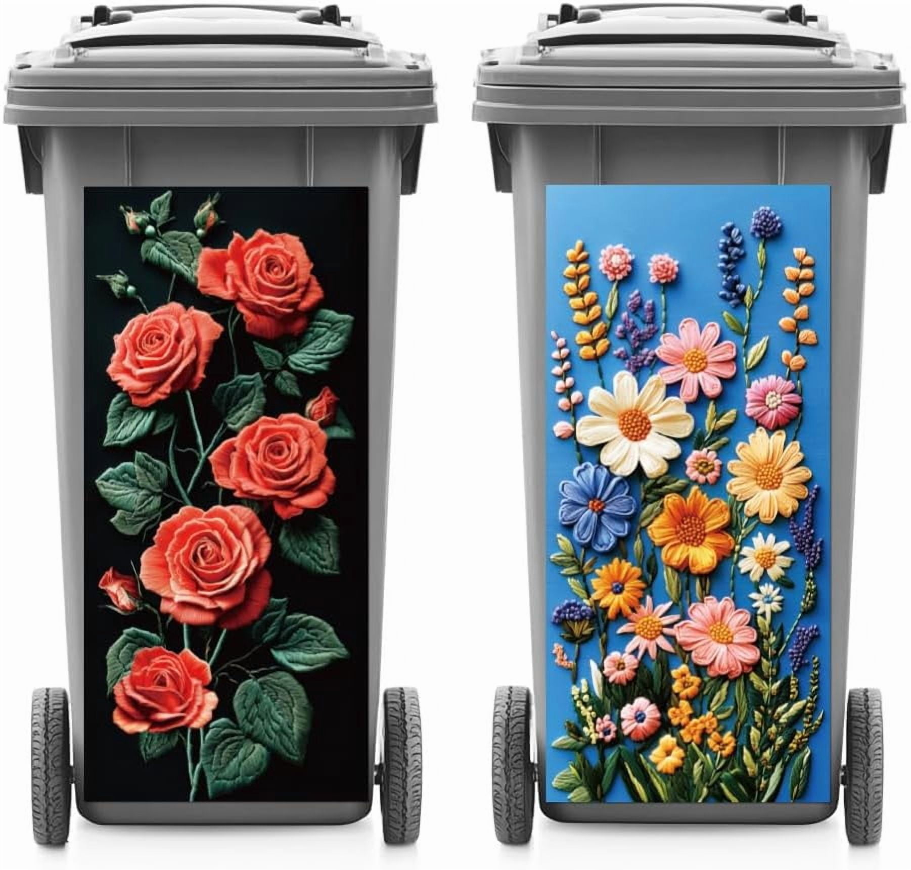 2 Sheets Wheelie Bin Stickers Roses and Daisies Waterproof Dustbin ...