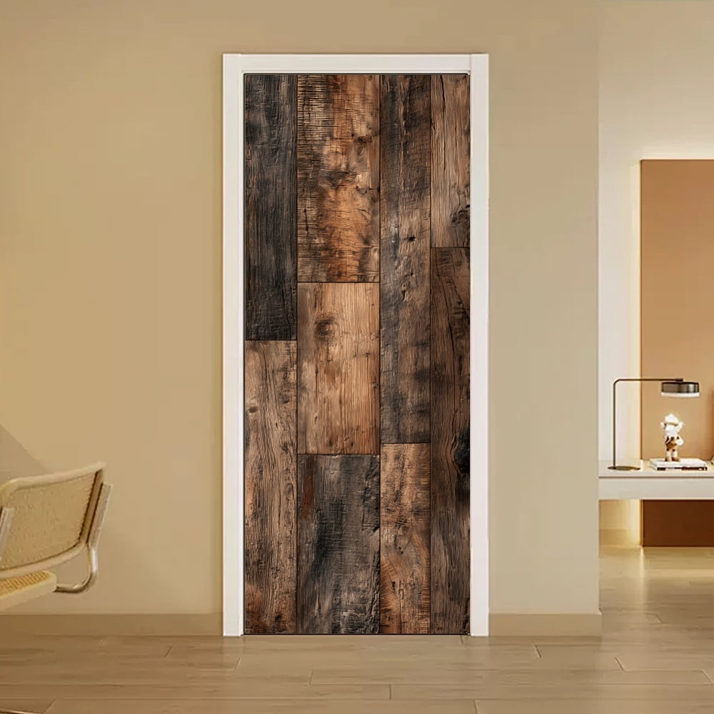 2 Sheets Wood Grain Self-Adhesive Door Sticker 80cmx200cm/31.5x78.7inch ...