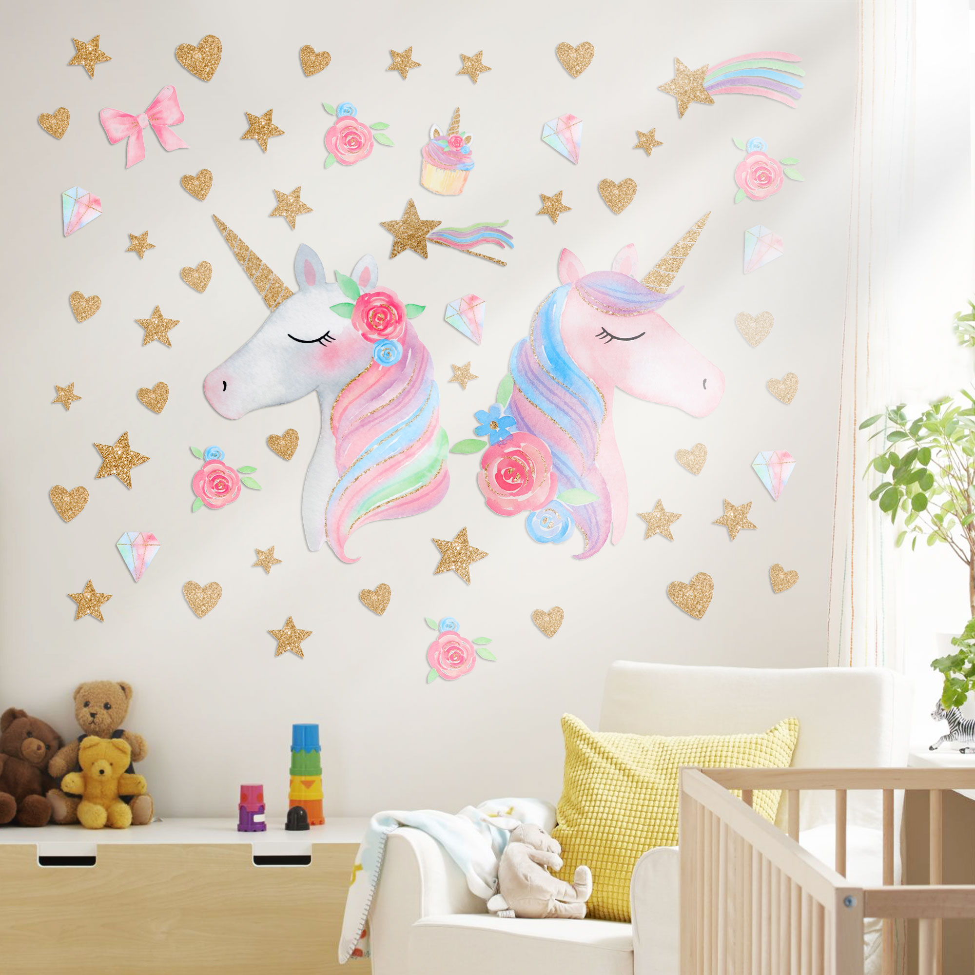 2 Sheets of Unicorn Wall Stickers, EEEkit Cute Unicorn Wall Decals