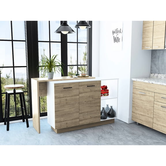 2 - Shelf 1 - Drawer 3 - Division Kitchen Island / Ideal as Auxiliary Dining Table