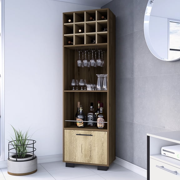 2 - Shelf Bar Cabinet | Store Wine Bottles in Cubbies, Cups on Rack | Constructed from Manufactured Wood | Offer Convenient Storage