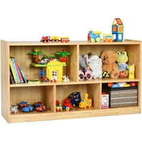 2-Shelf Bookcase for Kids, Wooden Toy Storage Organizer for Books Toys, 5-Section Freestanding Classroom Daycare Shelf for Home Playroom, Hallway & Kindergarten (Burlywood)