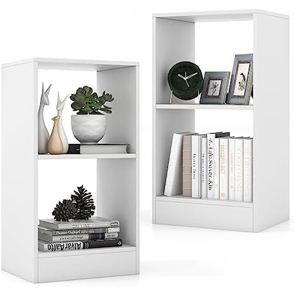 2 Shelf Bookcase Set of 2, Wood Storage Cube Shelf, Modern Display Shelf, Small Bookshelf for Small Spaces, White Book Shelf for Bedroom, Living Room, Home Office$$Home Decor, Kitchen, & Other