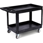 2-Shelf Heavy Duty PP Service Cart Rolling Utility Cart with 360  Swivel Wheels, 550LBS, Large Shelf, Storage Handle, for Warehouse/Garage/Cleaning, Medium