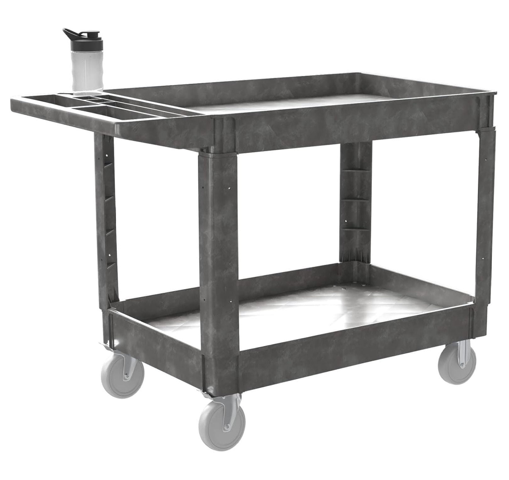 2 Shelf Heavy Duty Plastic Utility Cart, Rolling Utility Cart with 360