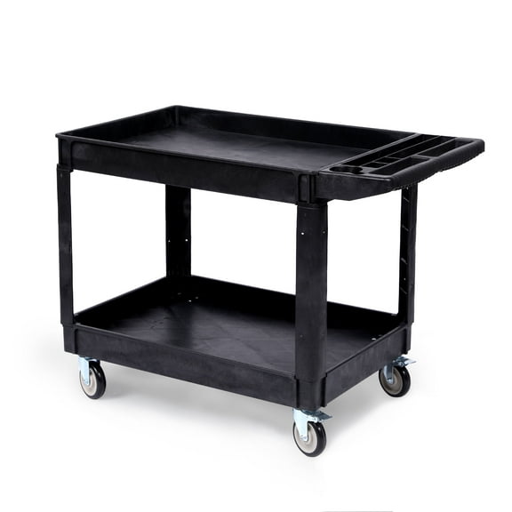 2-Shelf Utility Service Cart,550LBS Heavy Duty PP Rolling Utility Cart with 360 Swivel Wheels, for Warehouse/Garage/Cleaning