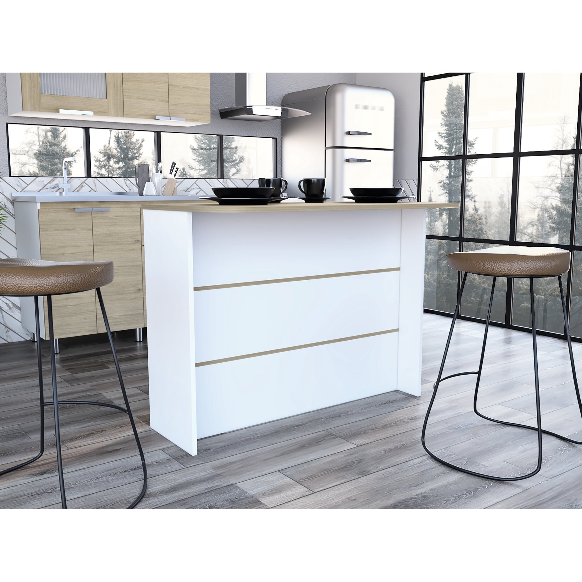 Kitchen Island Long Rectangular 2 Shelved Kitchen Island With Expansive Workspace - Modern Rectangular ...