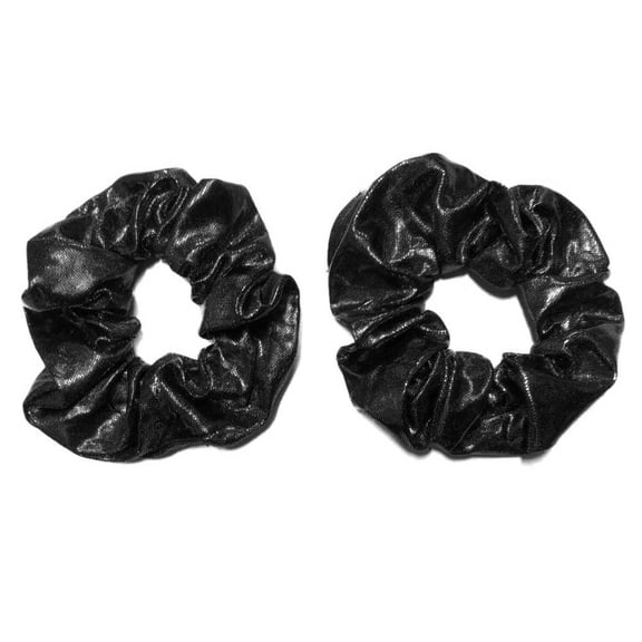 2 Shiny Black Scrunchies - stretchy shiny metallic scrunchies