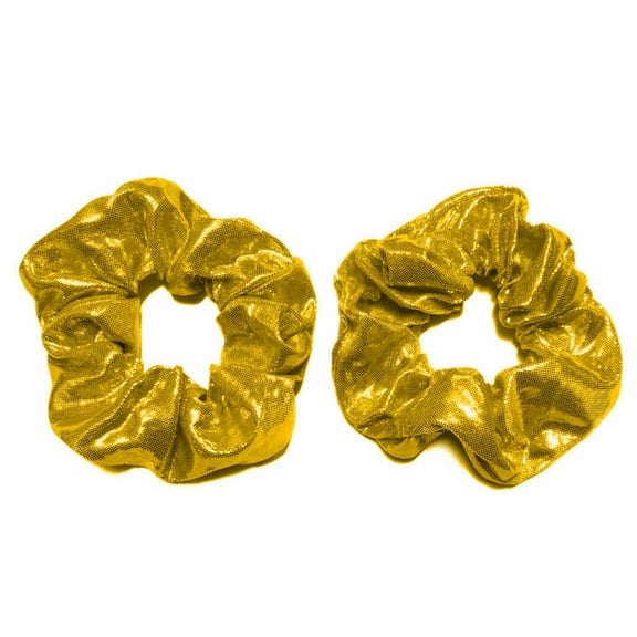 2 Shiny Gold Scrunchies - stretchy shiny metallic scrunchies