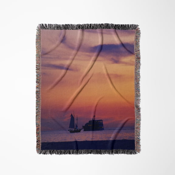 2 Ships Pass In The Nite Off Ft Myers Beach Florida, Woven Blanket