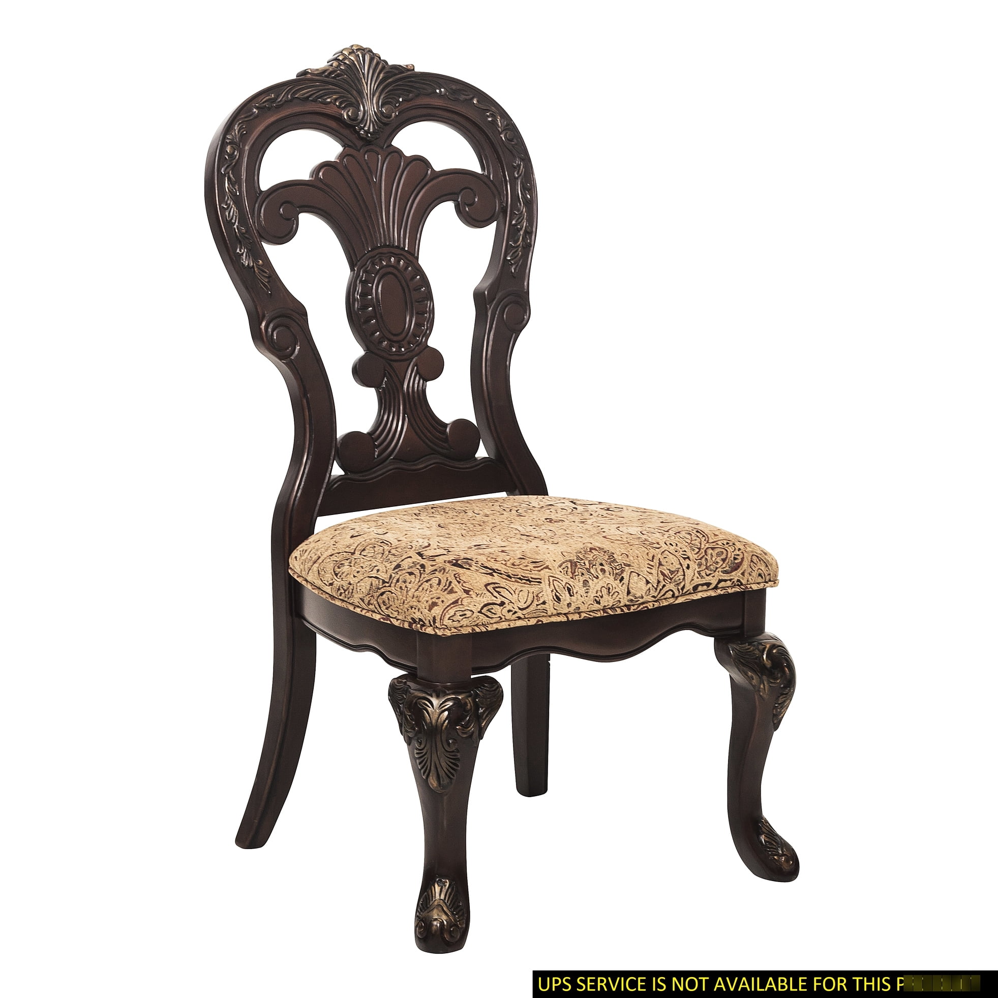 Traditional Formal Armchairs Set of 2 – Rich Cherry Finish with Gold Tipping, Premium Fabric Upholstered Dining Chairs, Heavy Duty Wooden Armchairs for Dining Room & Formal Living, 2p