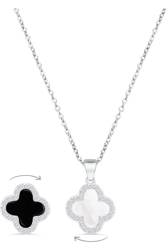 2 Side Crystal Clover Necklace for Women | 18K Gold Plated Four Leaf Lucky Pendant | 4 Leaf Cubic Zirconia Jewelry for Her